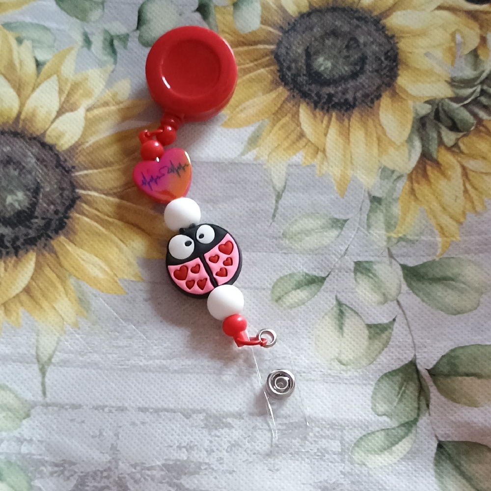 Red and White Ladybug Beaded Keychain
